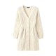 Cream Chunky Cable Knit V-Neck Midi Cardigan Dress