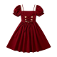 Burgundy Square Neck Puff Sleeve Cutout Tie-Back Mini Dress