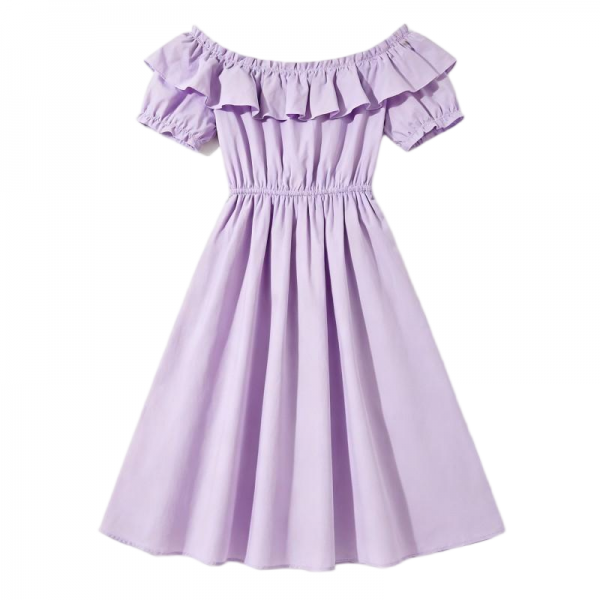Lavender Off-Shoulder Ruffled Smocked Waist Midi Dress