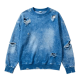 Blue Tie-Dye Distressed Oversized Crew Neck Sweatshirt