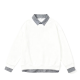 White Crew Neck Sweatshirt with Denim Collar & Hem Layer Detail